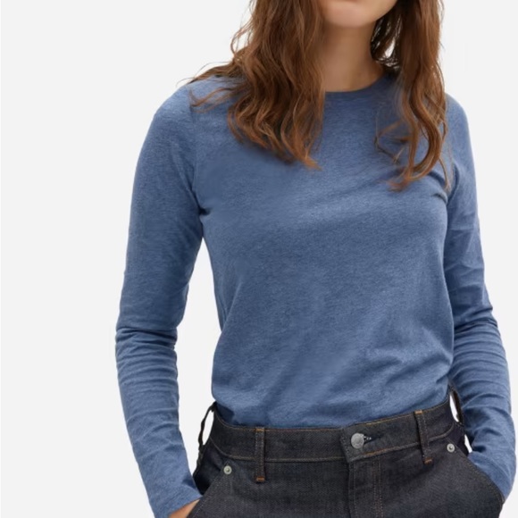 Everlane The Organic Cotton Long Sleeve Crew Neck Tee Heather Blue Size XSmall - Picture 3 of 7